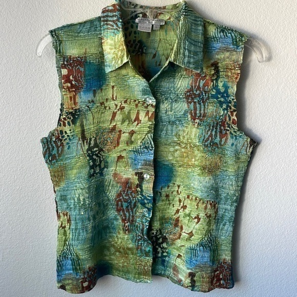 Alberto Makali Tops - Alberto Makali top Iridescent crinkle sleeveless earth tones